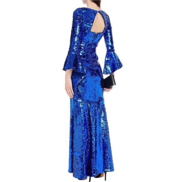 Alice + Olivia Jae Ultramarine Blue Sequin Bell Sleeve Gown Size 6 NWT - Picture 2 of 16